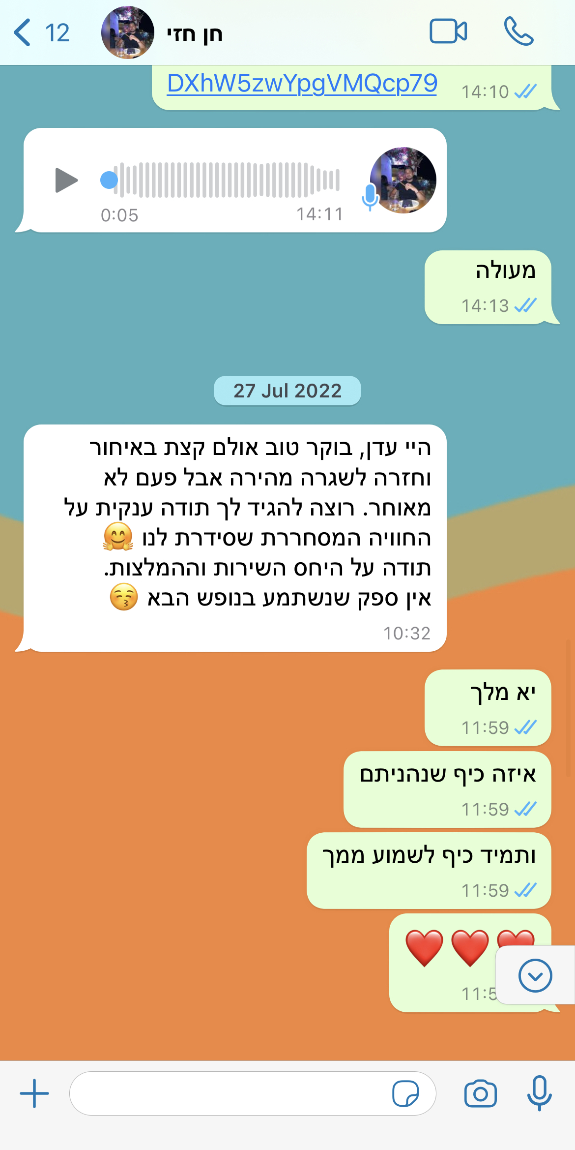 צילום מסך של שיחה עם לקוח