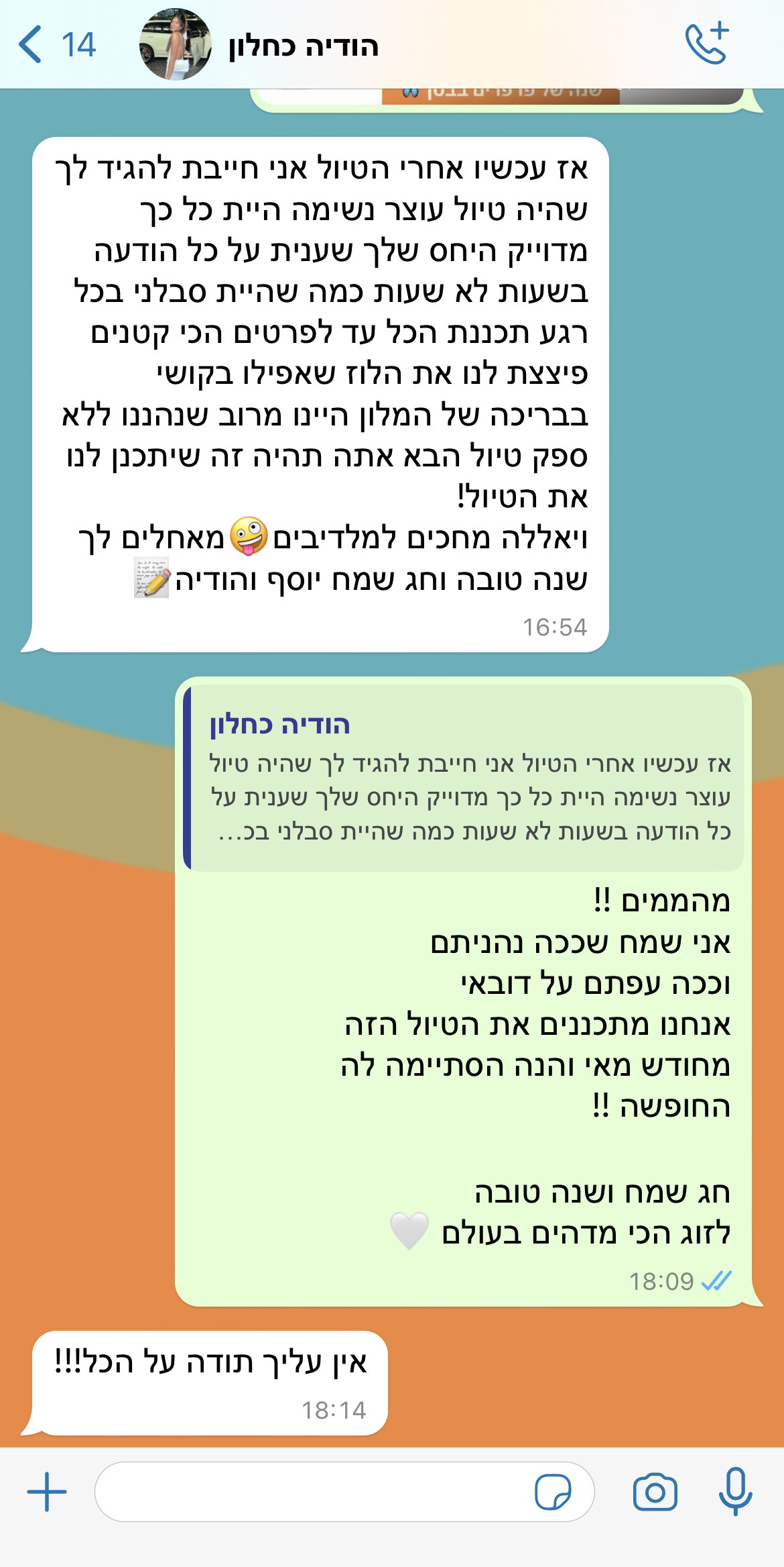 צילום מסך של שיחה עם לקוח